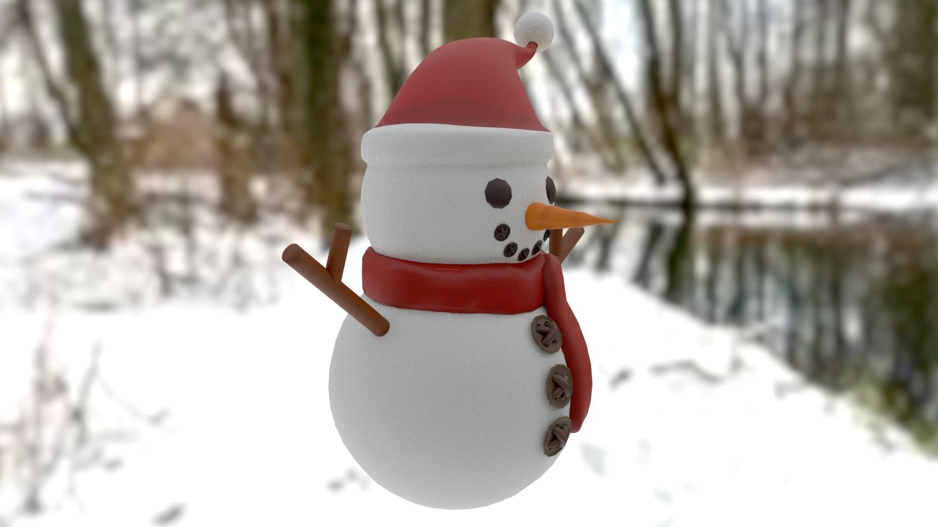 Snowman with Christmas hat Low-poly 3D model_7