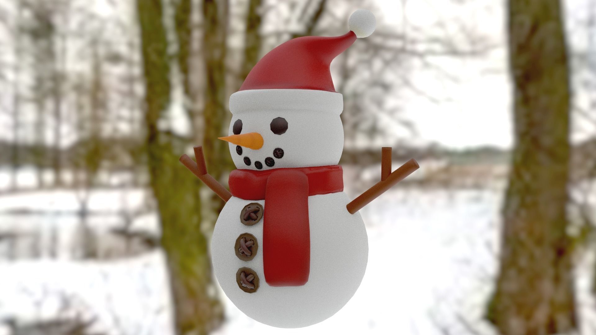 Snowman with Christmas hat Low-poly 3D model_11