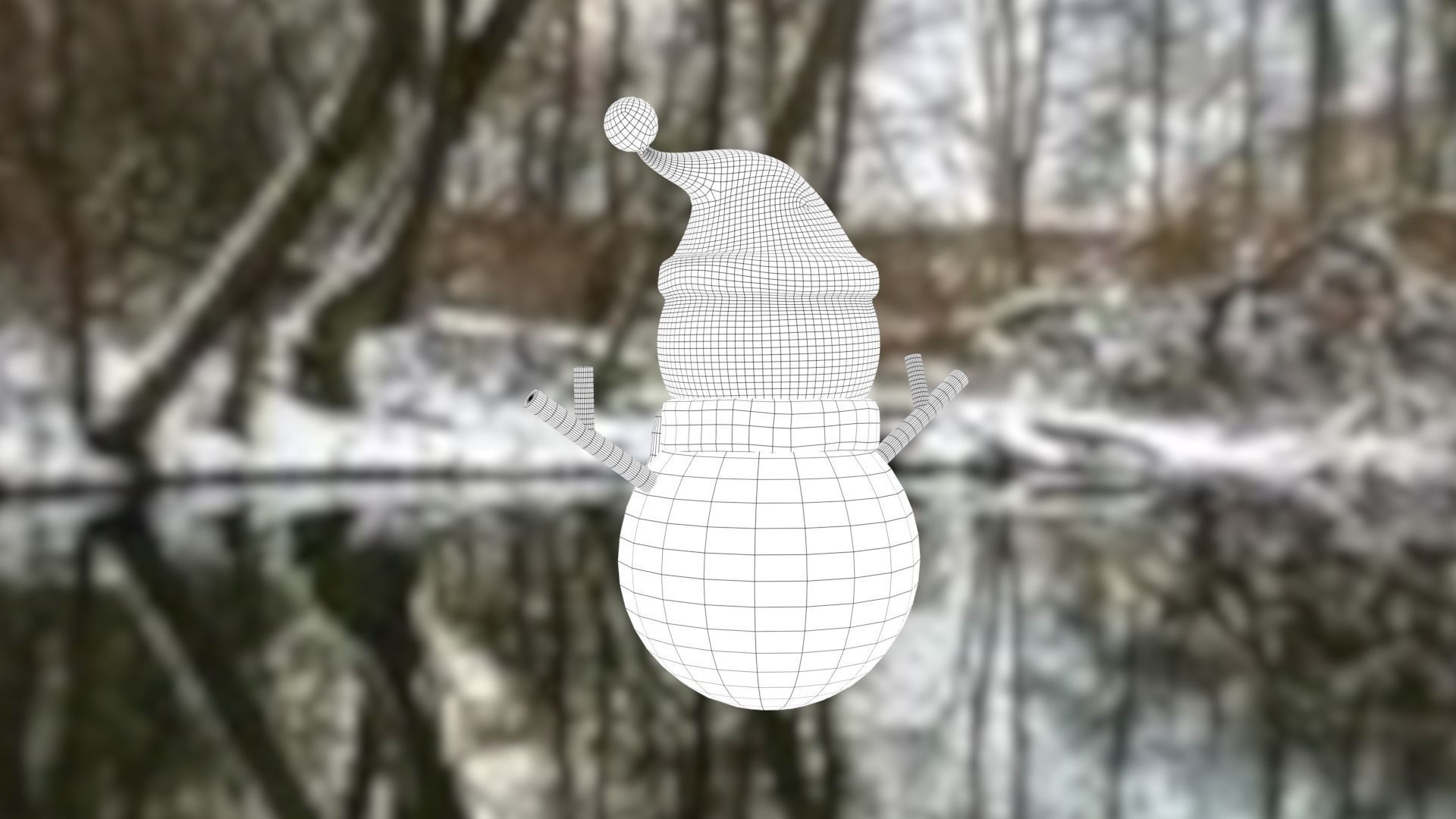 Snowman with Christmas hat Low-poly 3D model_28