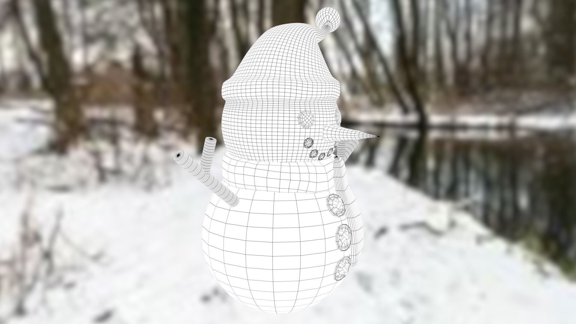 Snowman with Christmas hat Low-poly 3D model_36