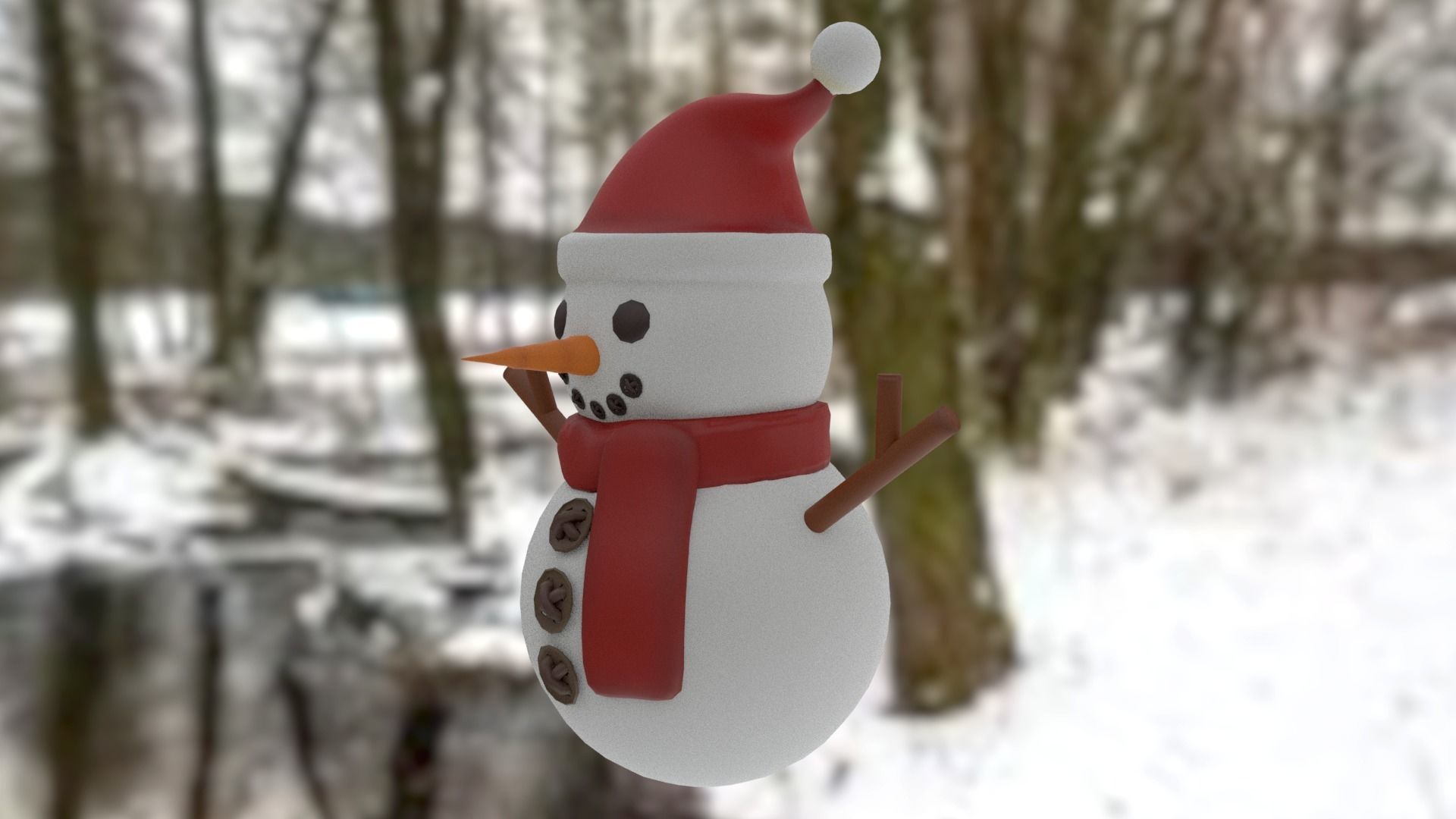 Snowman with Christmas hat Low-poly 3D model_2
