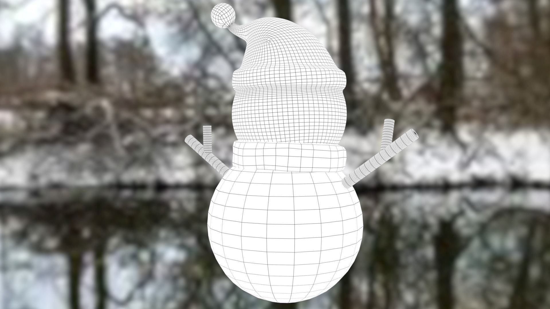 Snowman with Christmas hat Low-poly 3D model_33
