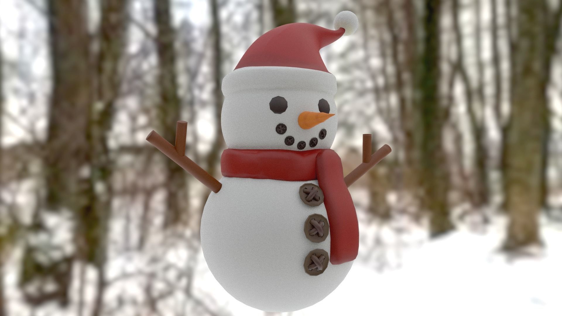 Snowman with Christmas hat Low-poly 3D model_12