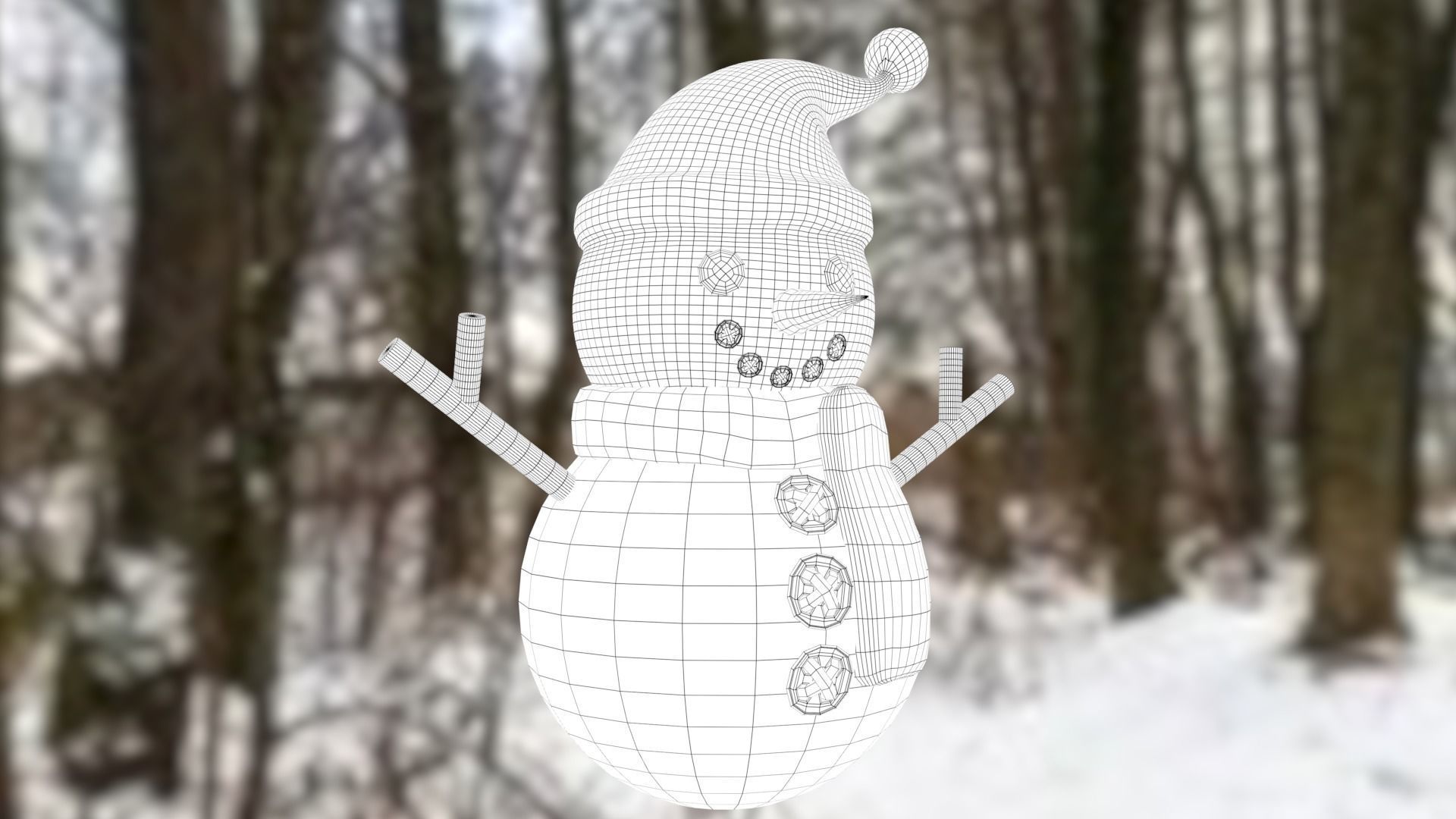 Snowman with Christmas hat Low-poly 3D model_32