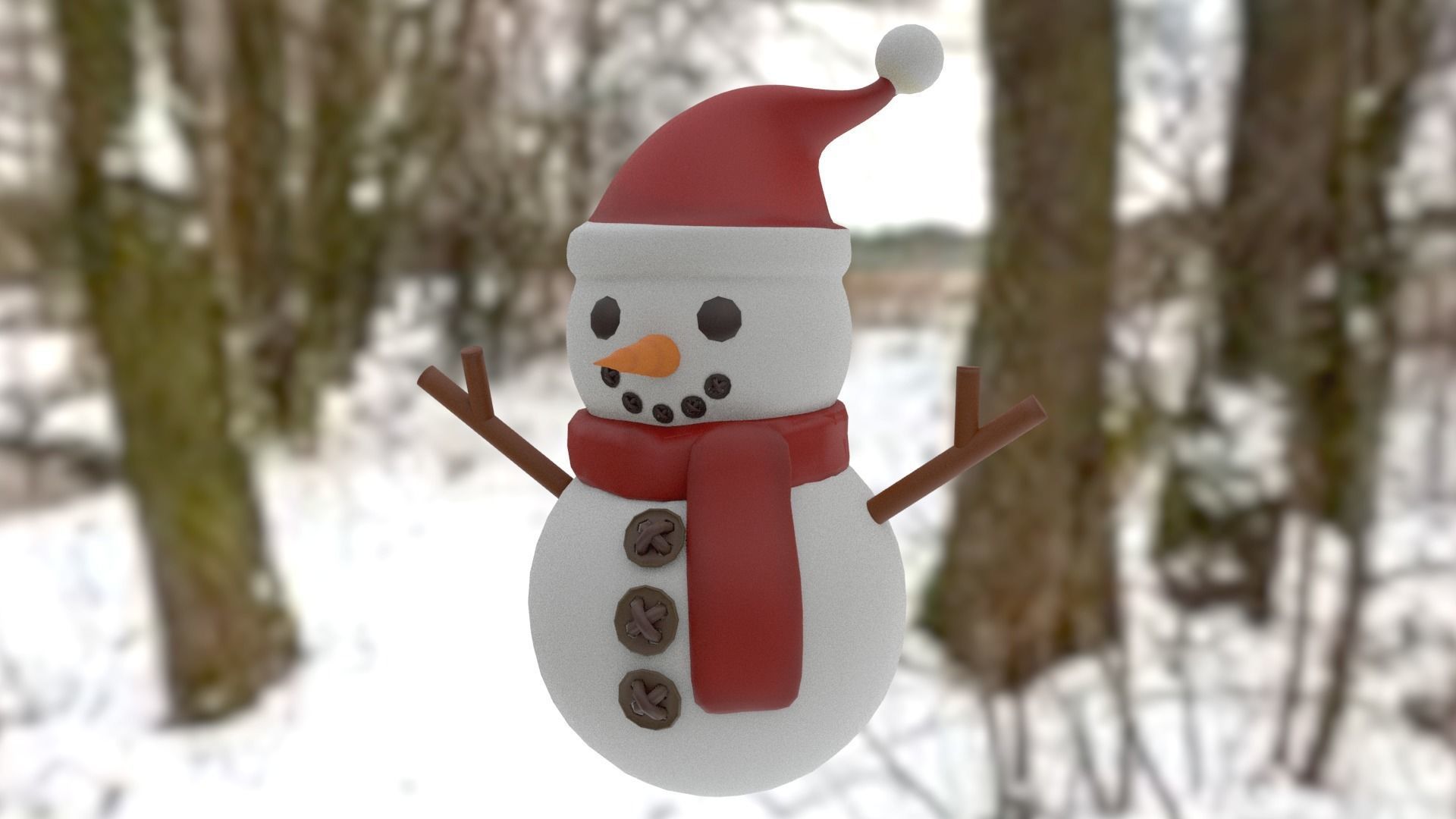 Snowman with Christmas hat Low-poly 3D model_1