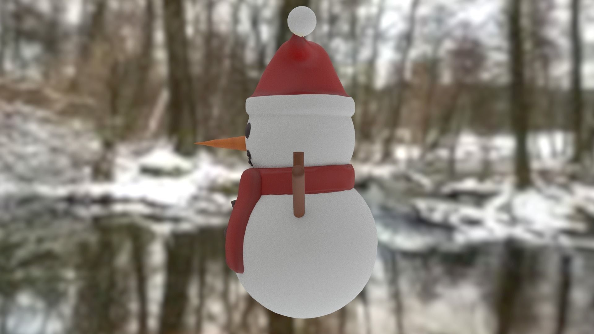 Snowman with Christmas hat Low-poly 3D model_3