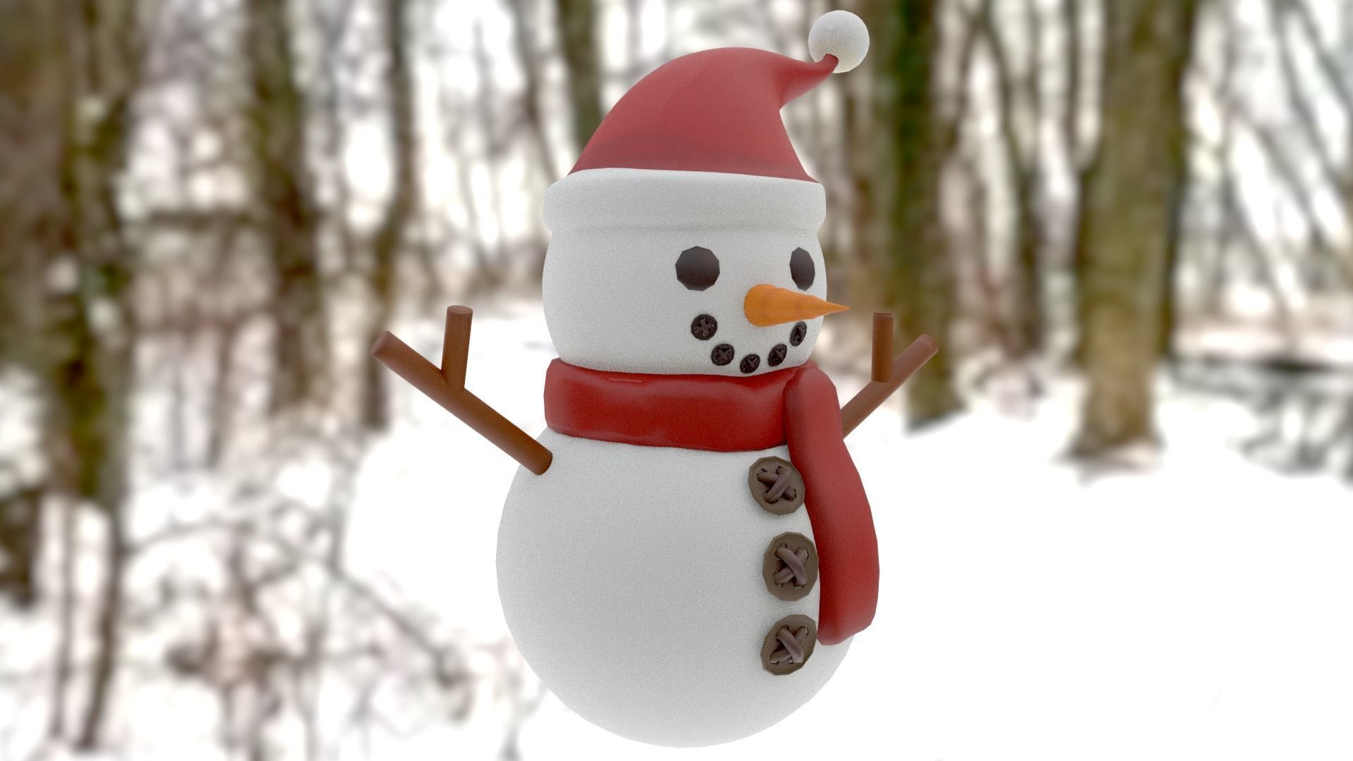 Snowman with Christmas hat Low-poly 3D model_8
