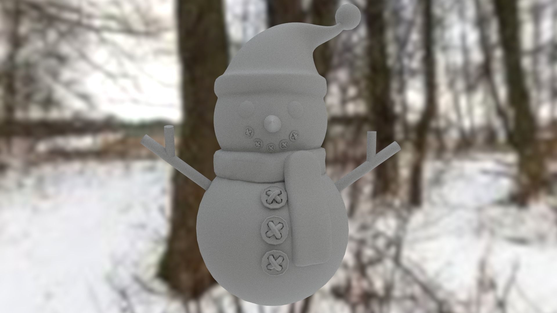 Snowman with Christmas hat Low-poly 3D model_21