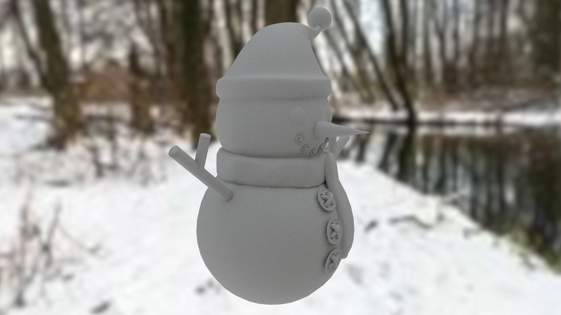 Snowman with Christmas hat Low-poly 3D model_14