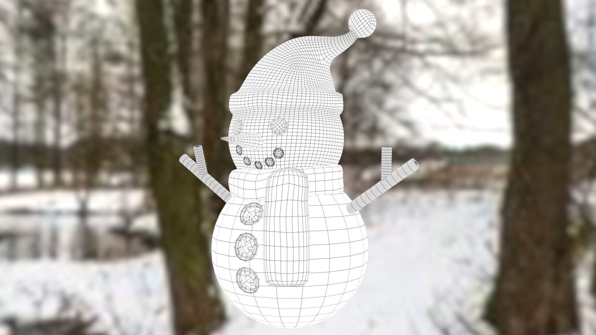 Snowman with Christmas hat Low-poly 3D model_35