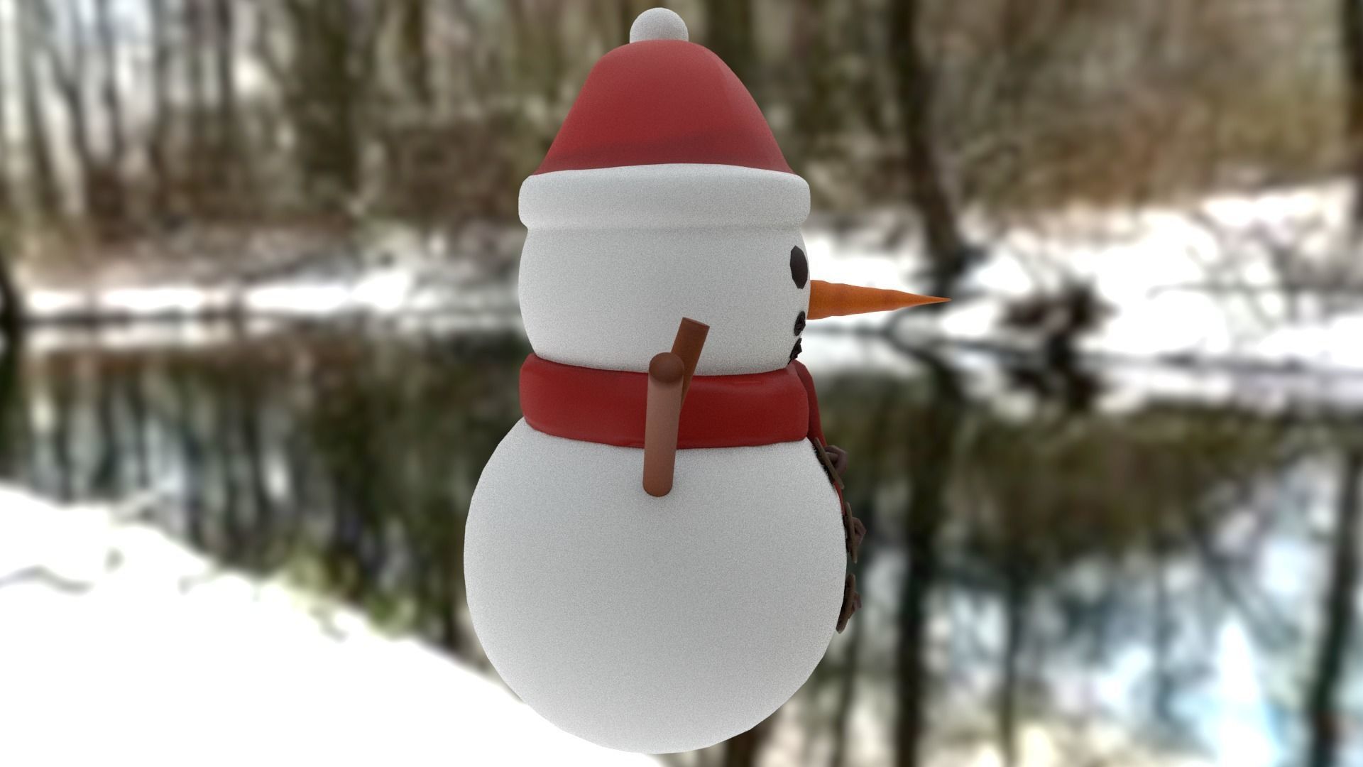 Snowman with Christmas hat Low-poly 3D model_6
