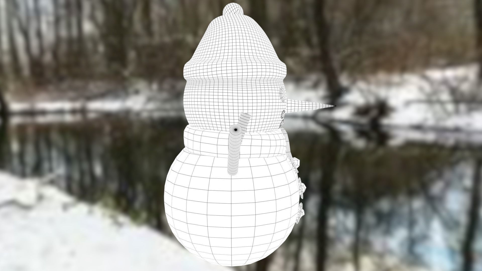 Snowman with Christmas hat Low-poly 3D model_29