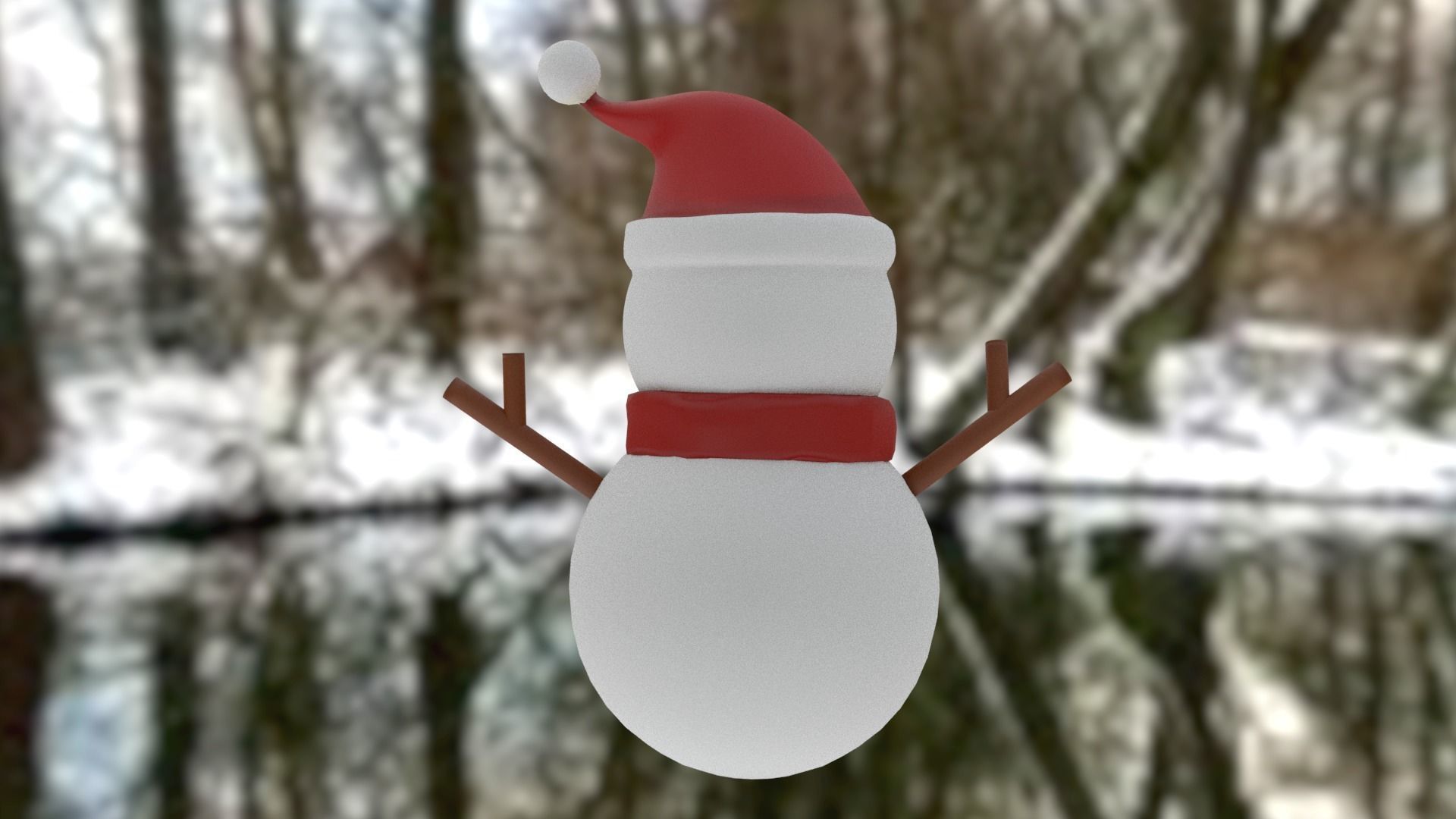Snowman with Christmas hat Low-poly 3D model_4