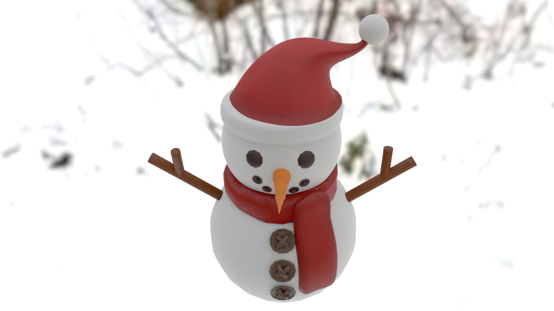 Snowman with Christmas hat Low-poly 3D model_9