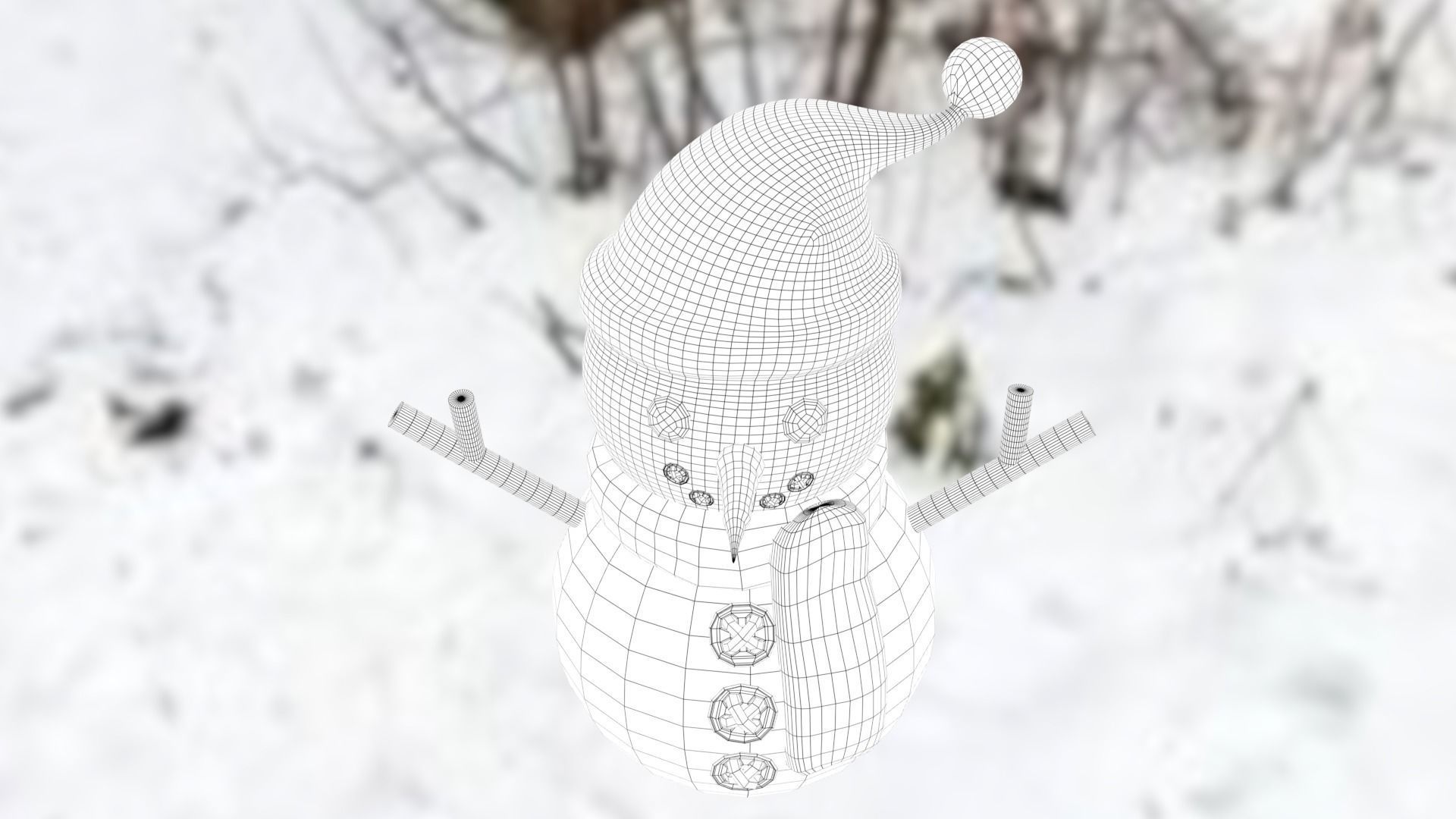 Snowman with Christmas hat Low-poly 3D model_39