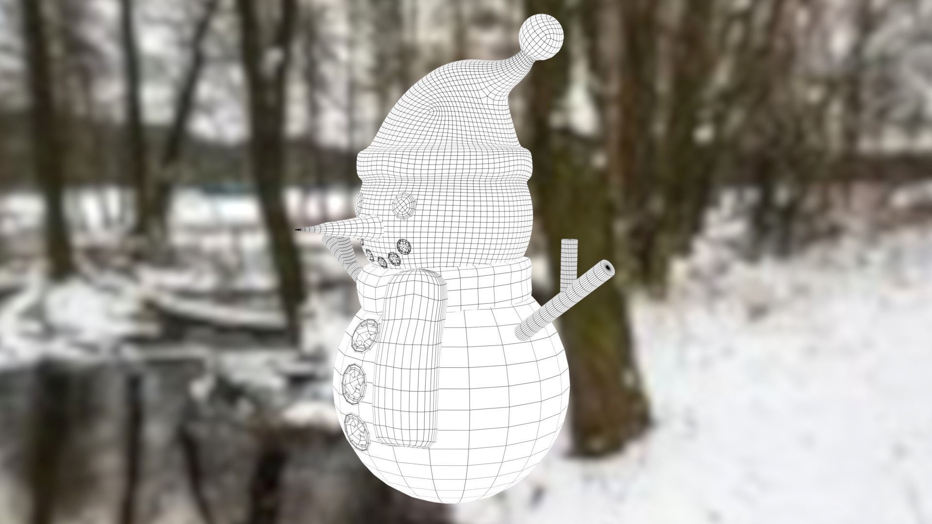 Snowman with Christmas hat Low-poly 3D model_31