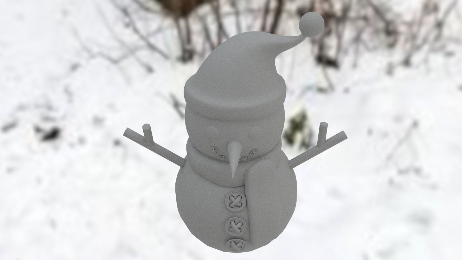 Snowman with Christmas hat Low-poly 3D model_15