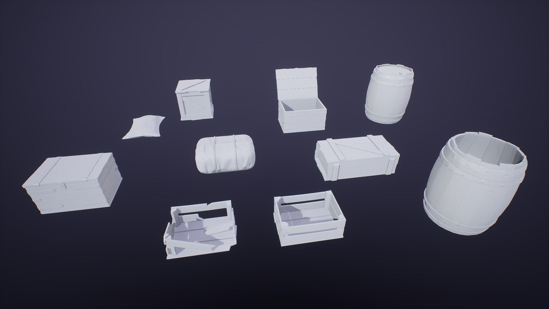 Stylized Medieval Boxes And Packages Low-poly 3D model_6