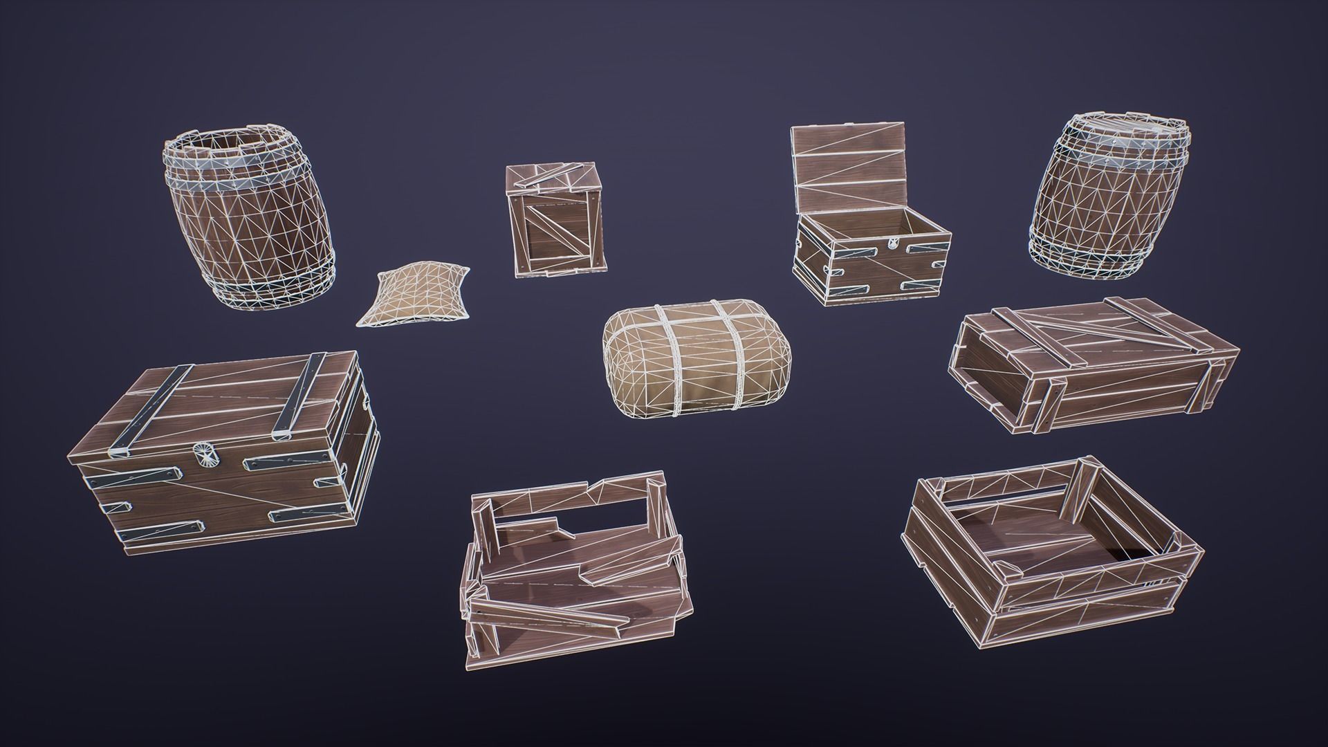 Stylized Medieval Boxes And Packages Low-poly 3D model_5