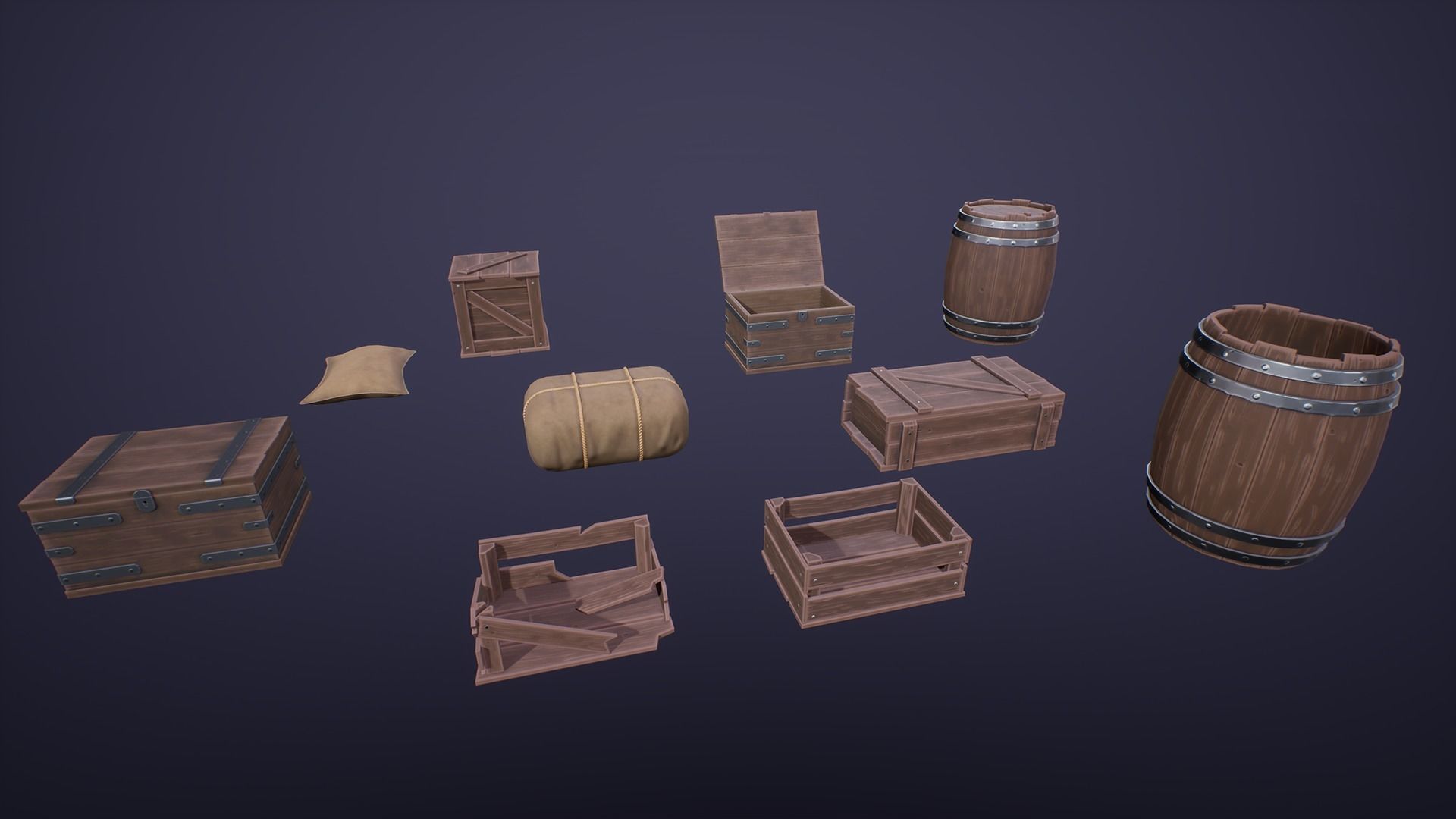 Stylized Medieval Boxes And Packages Low-poly 3D model_4