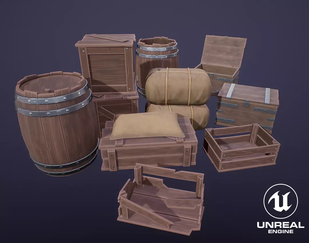Stylized Medieval Boxes And Packages Low-poly 3D model_0