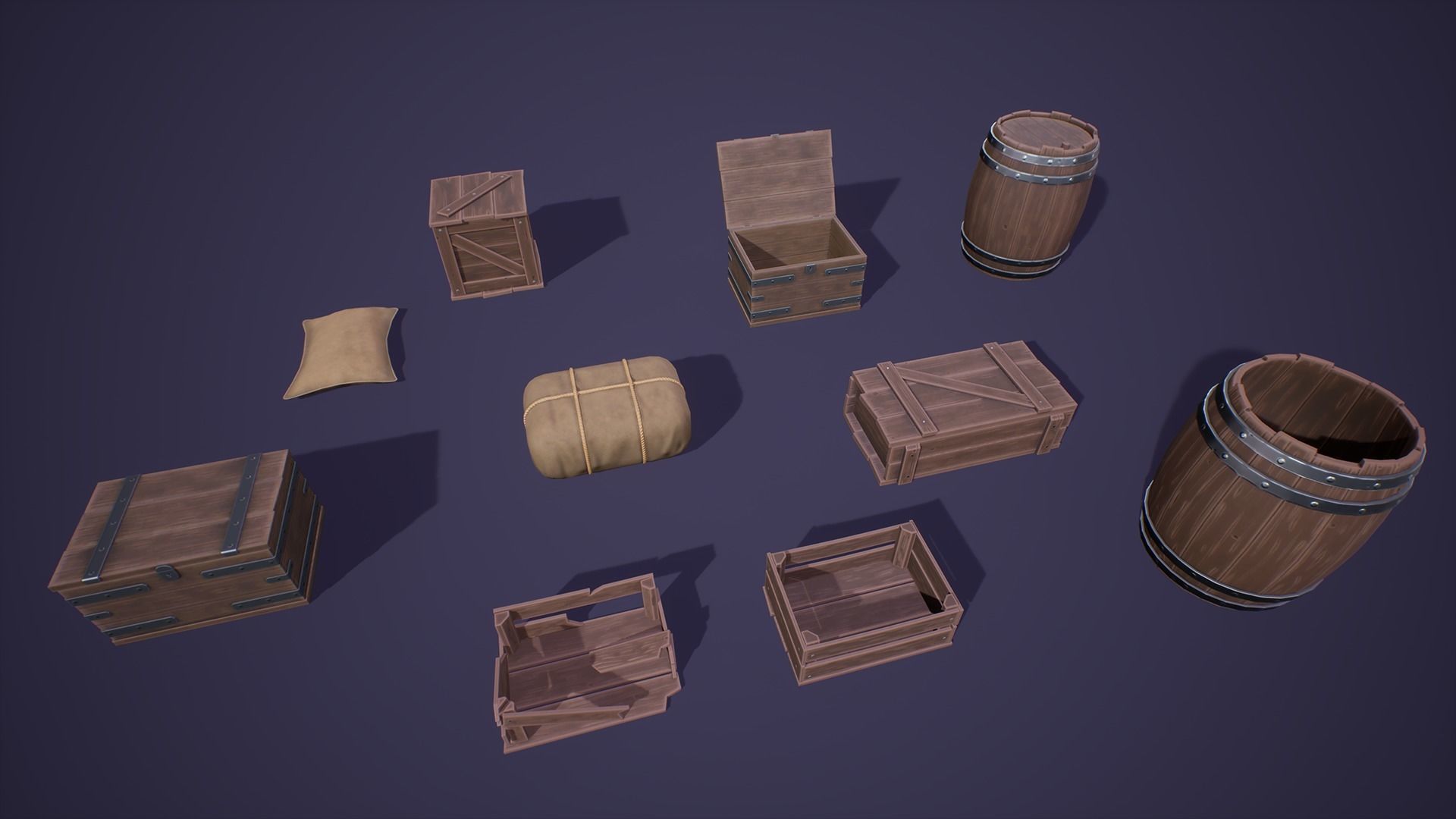 Stylized Medieval Boxes And Packages Low-poly 3D model_3