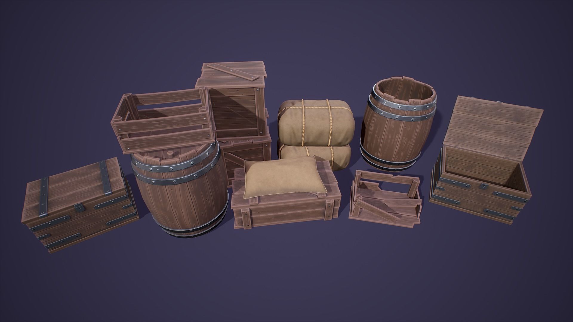 Stylized Medieval Boxes And Packages Low-poly 3D model_2