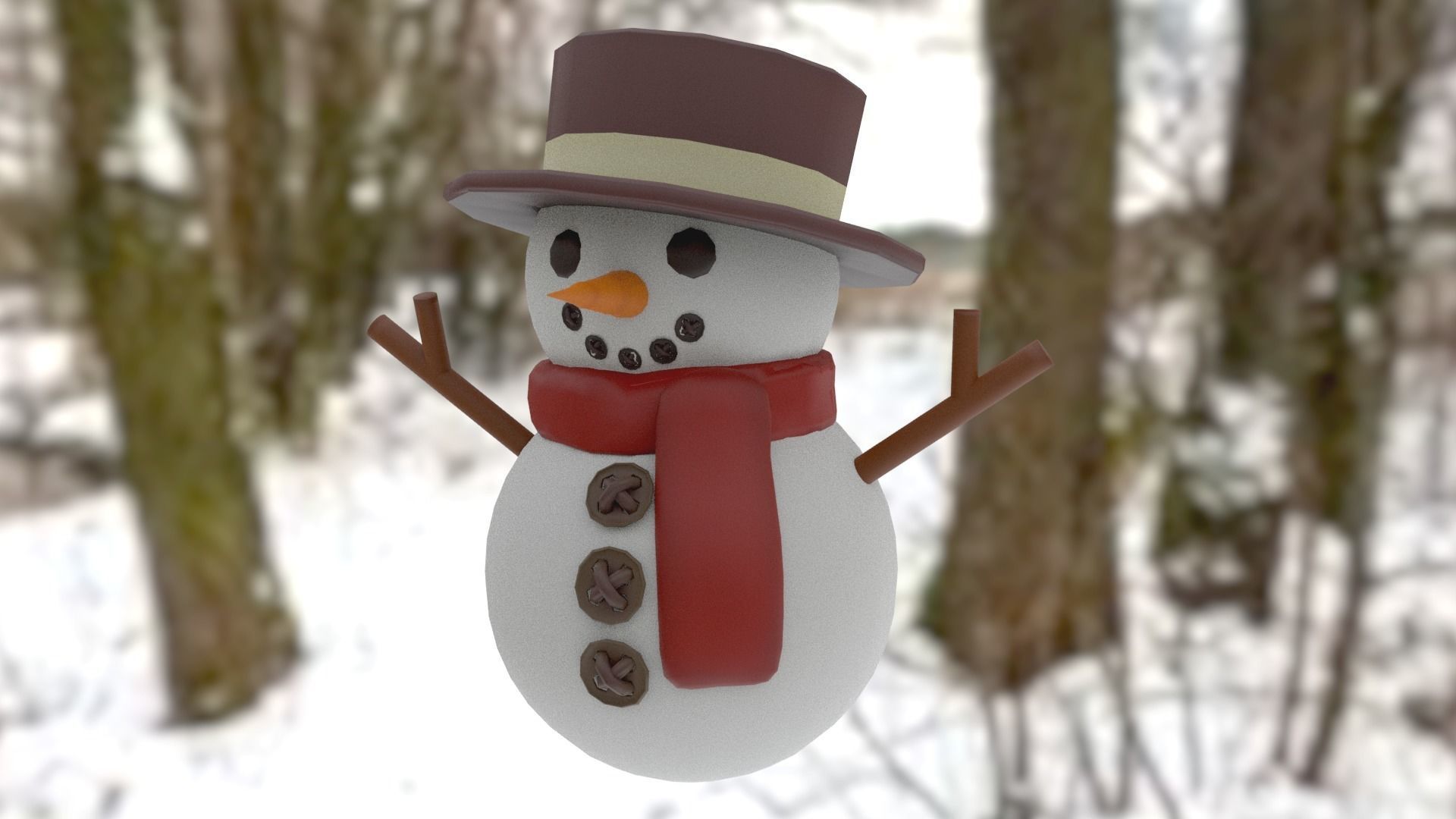 Snowman Low-poly 3D model_1