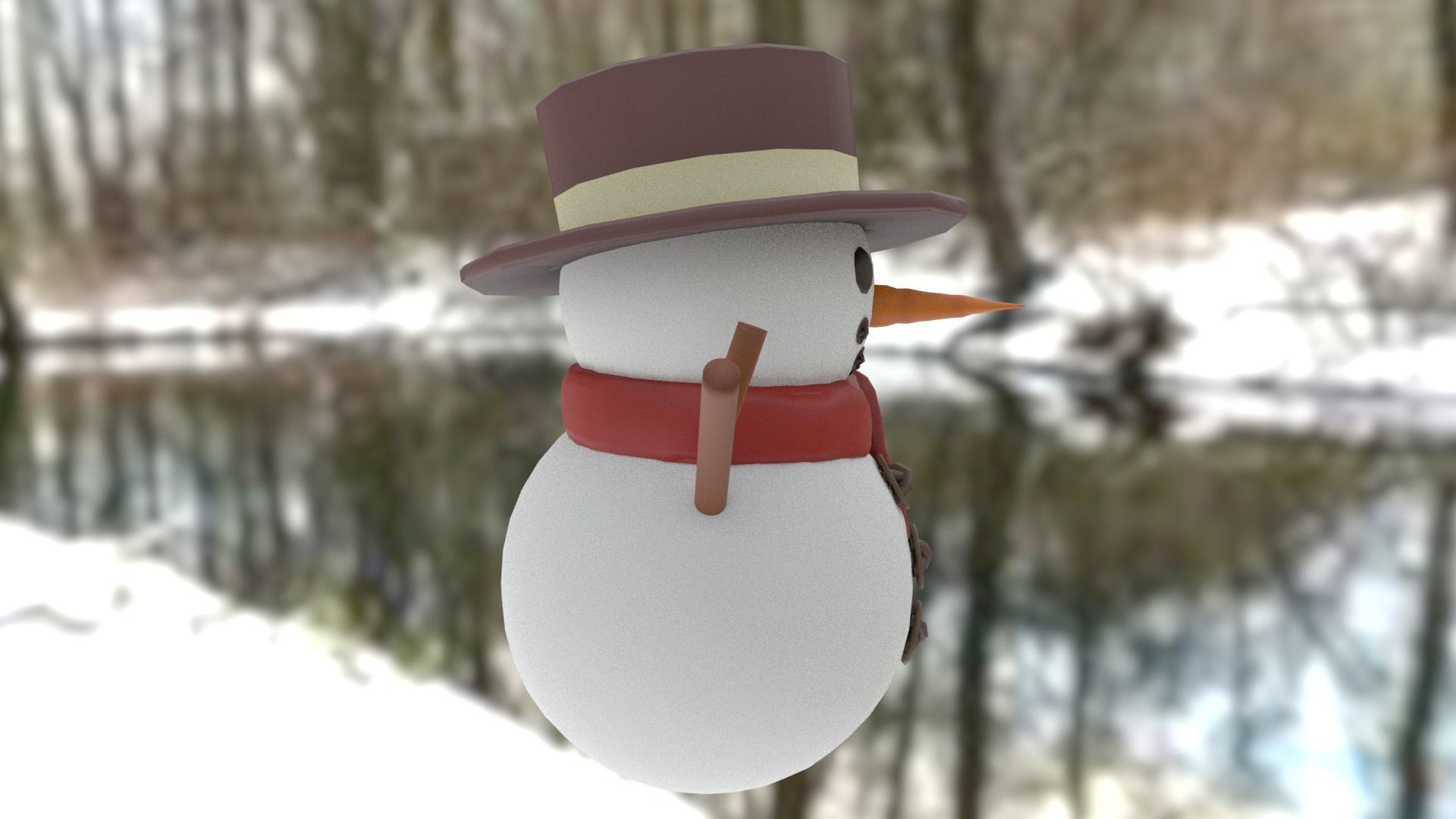 Snowman Low-poly 3D model_7