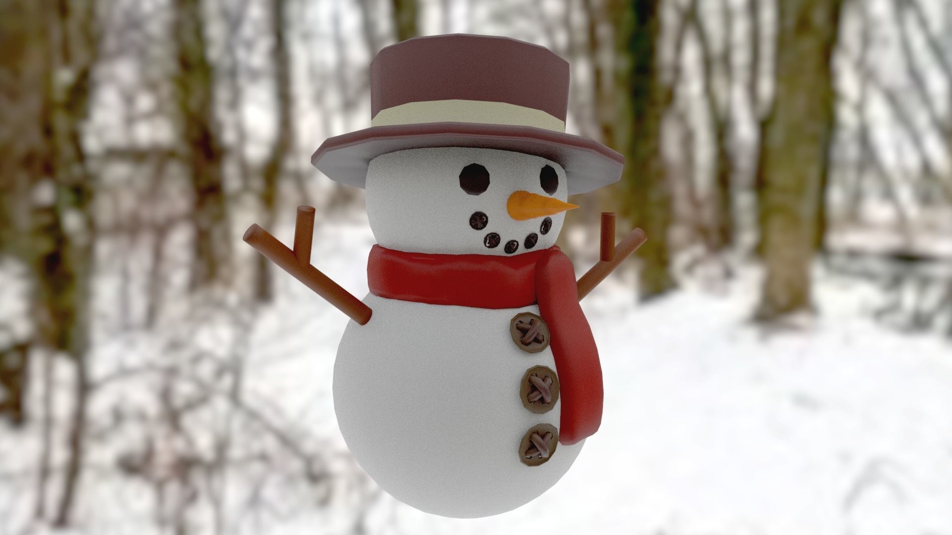 Snowman Low-poly 3D model_9