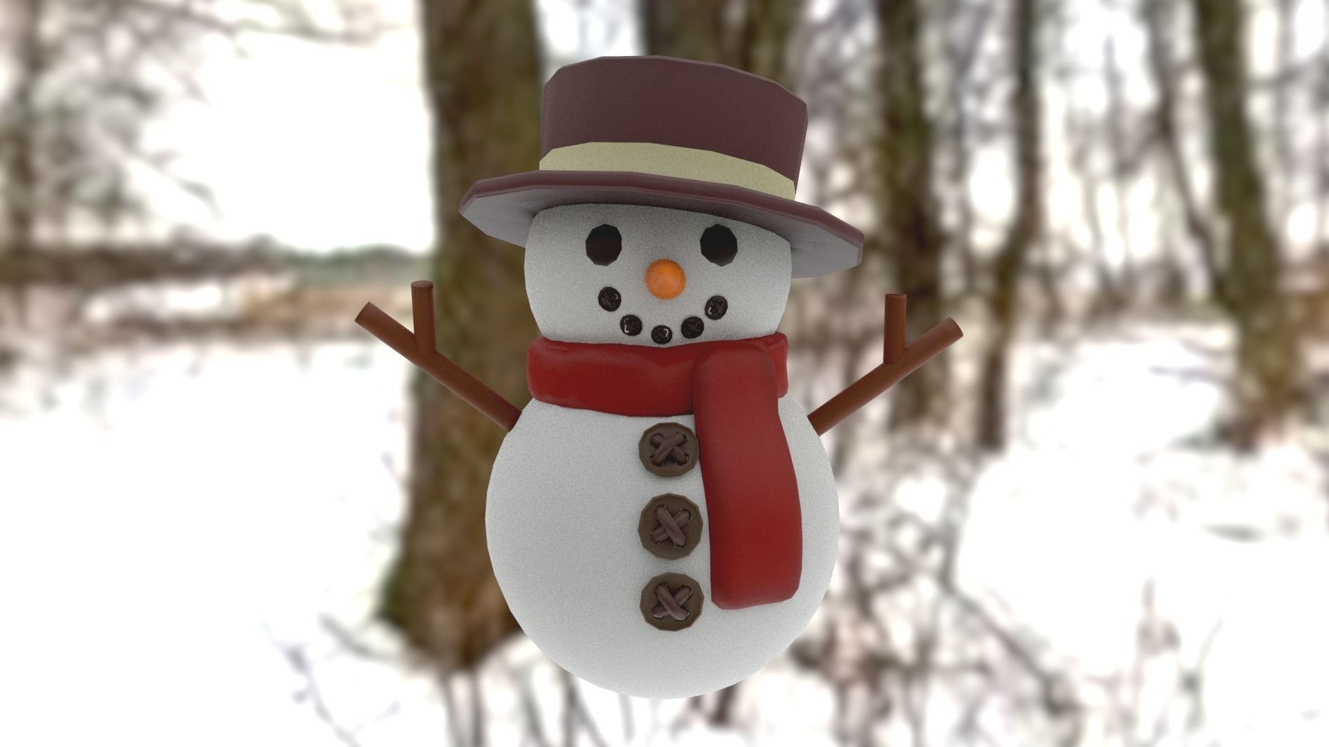 Snowman Low-poly 3D model_13
