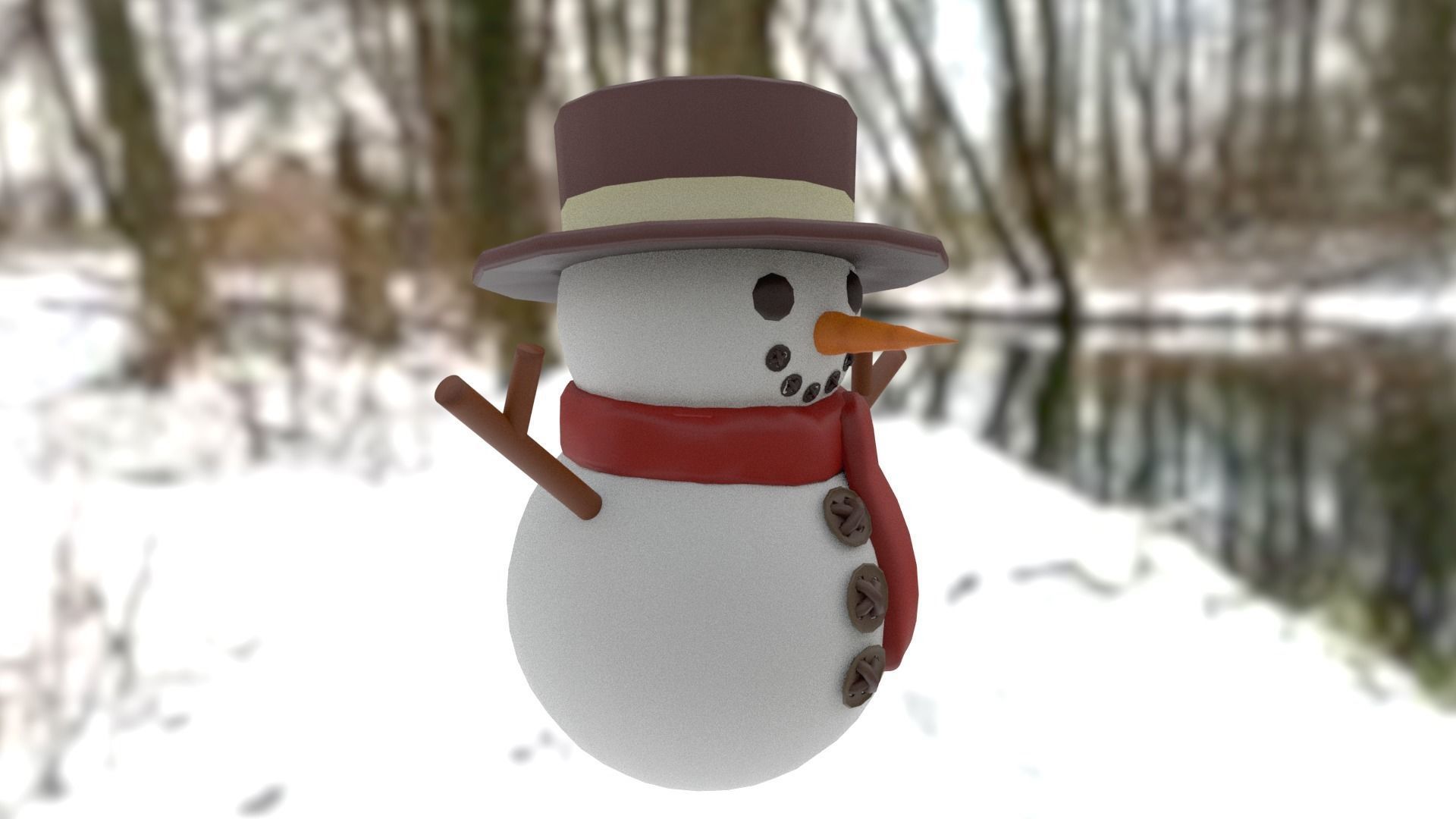 Snowman Low-poly 3D model_8