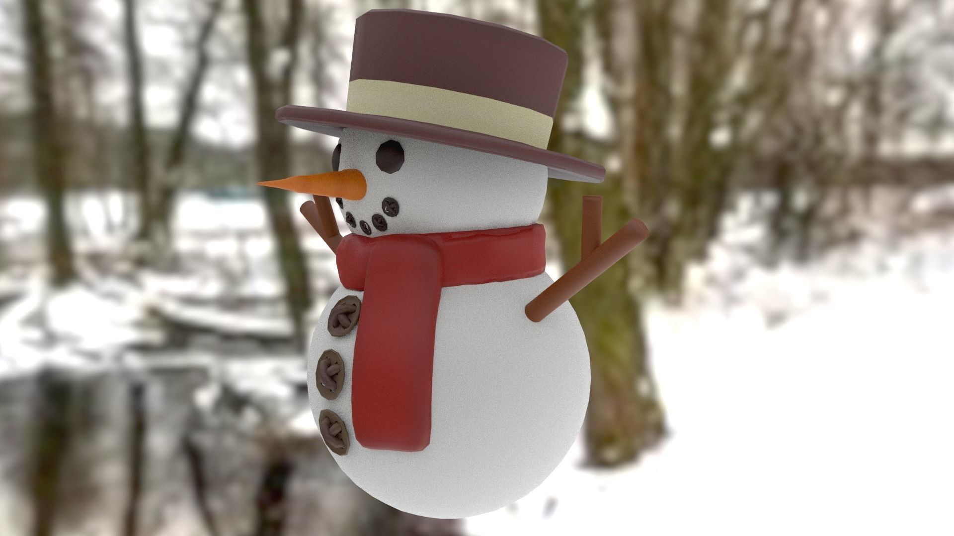 Snowman Low-poly 3D model_2