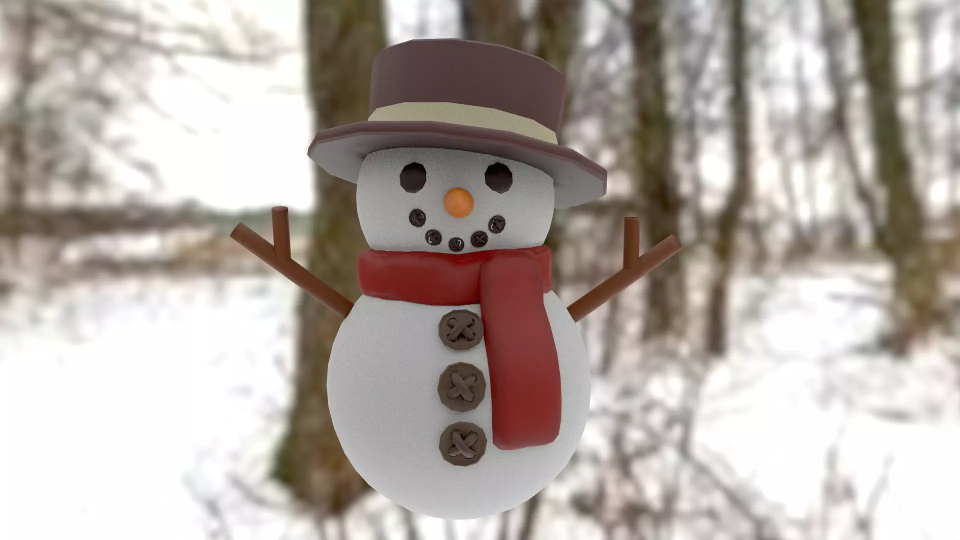 Snowman Low-poly 3D model_0