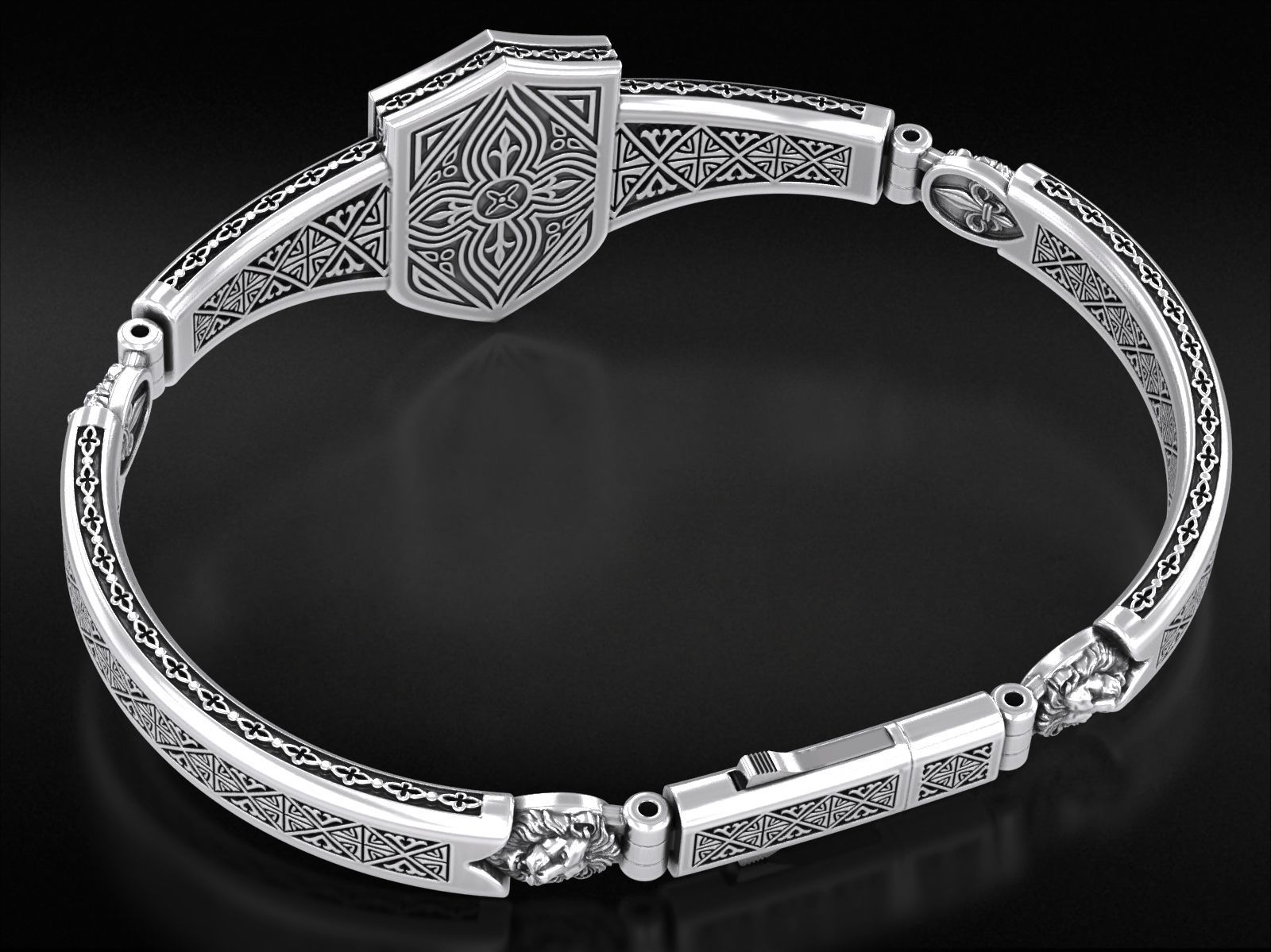 Vintage bracelet with warrior patterns and fleur-de-lis 792 3D print model_9