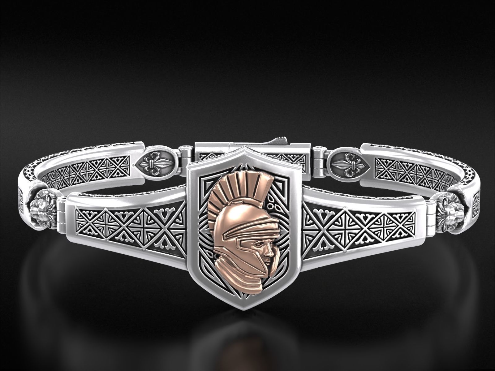 Vintage bracelet with warrior patterns and fleur-de-lis 792 3D print model_2