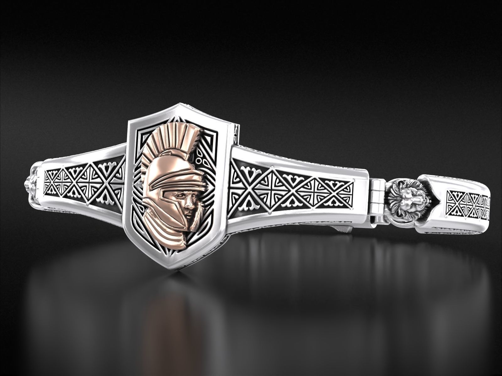 Vintage bracelet with warrior patterns and fleur-de-lis 792 3D print model_4