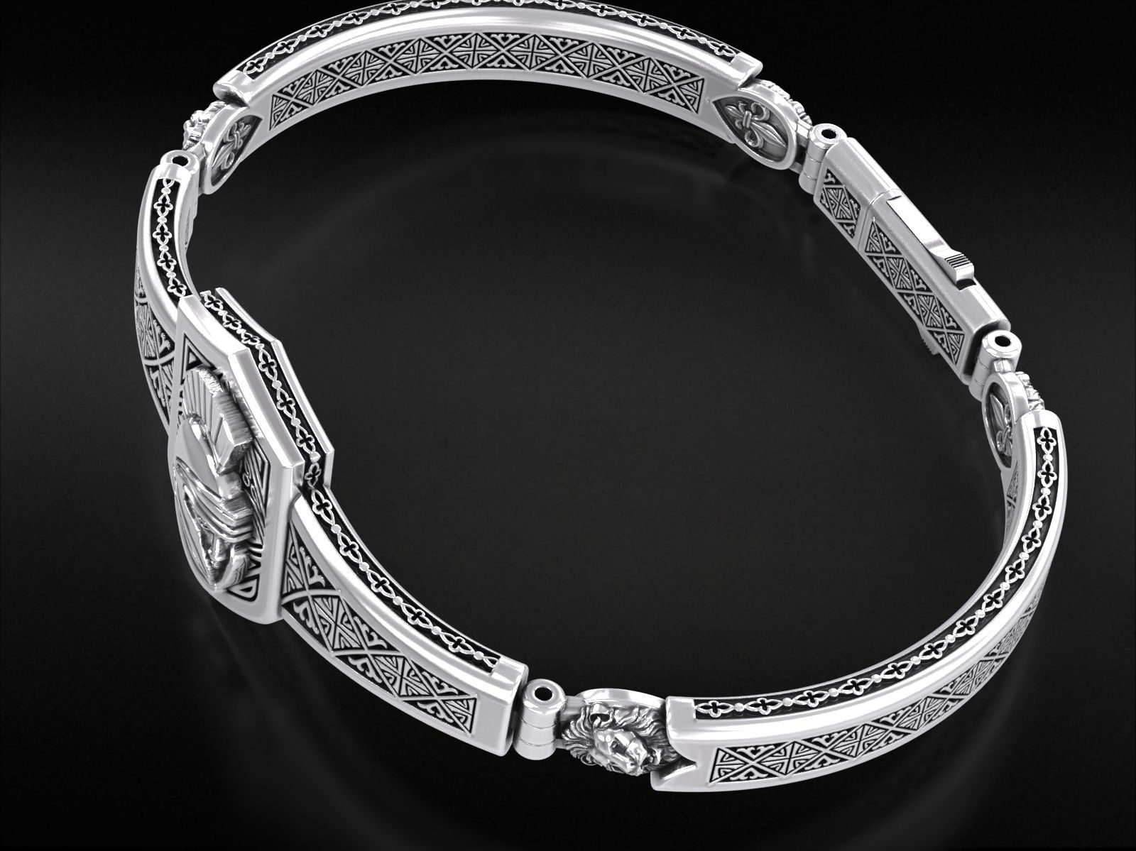 Vintage bracelet with warrior patterns and fleur-de-lis 792 3D print model_8