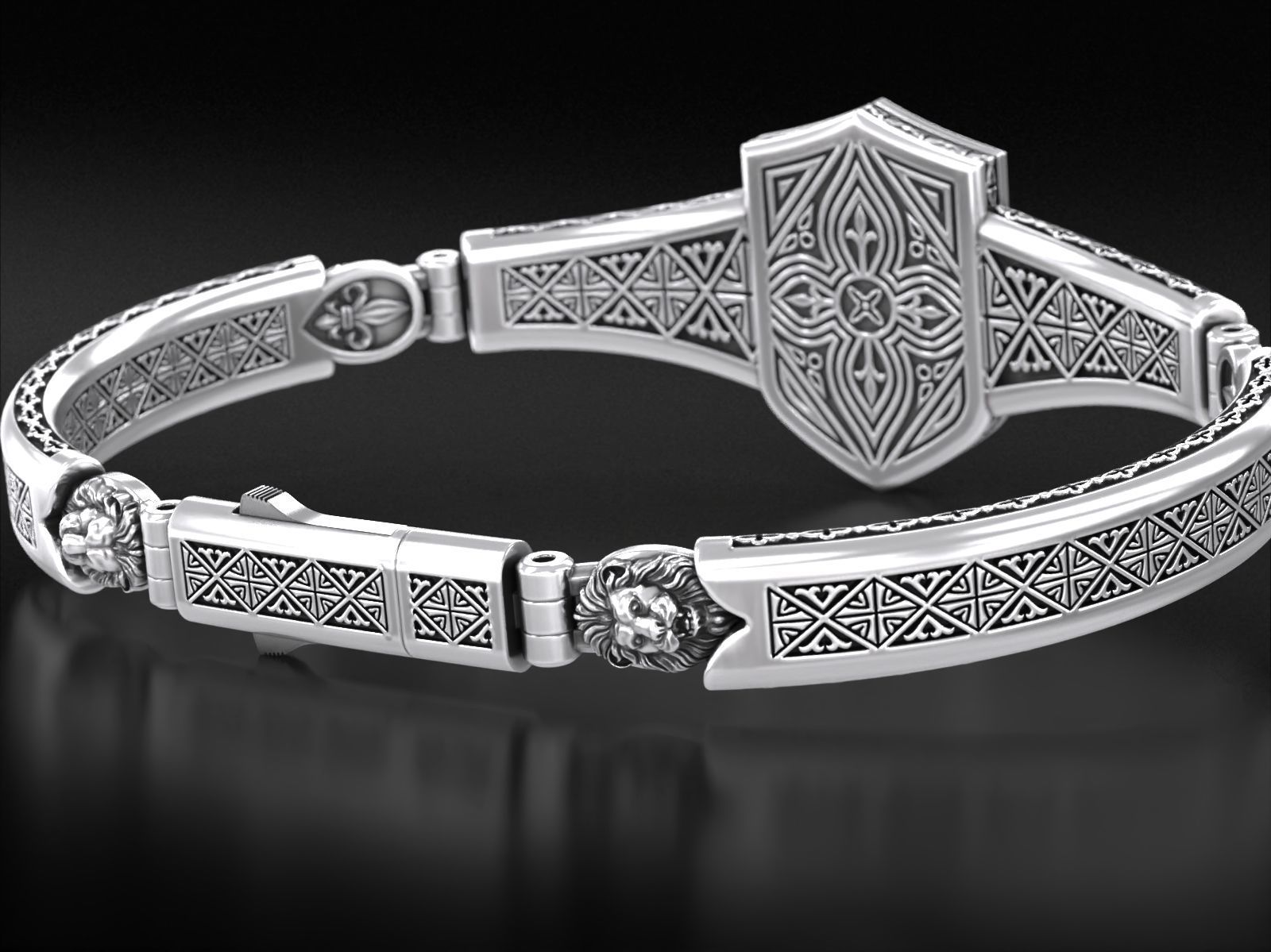 Vintage bracelet with warrior patterns and fleur-de-lis 792 3D print model_10