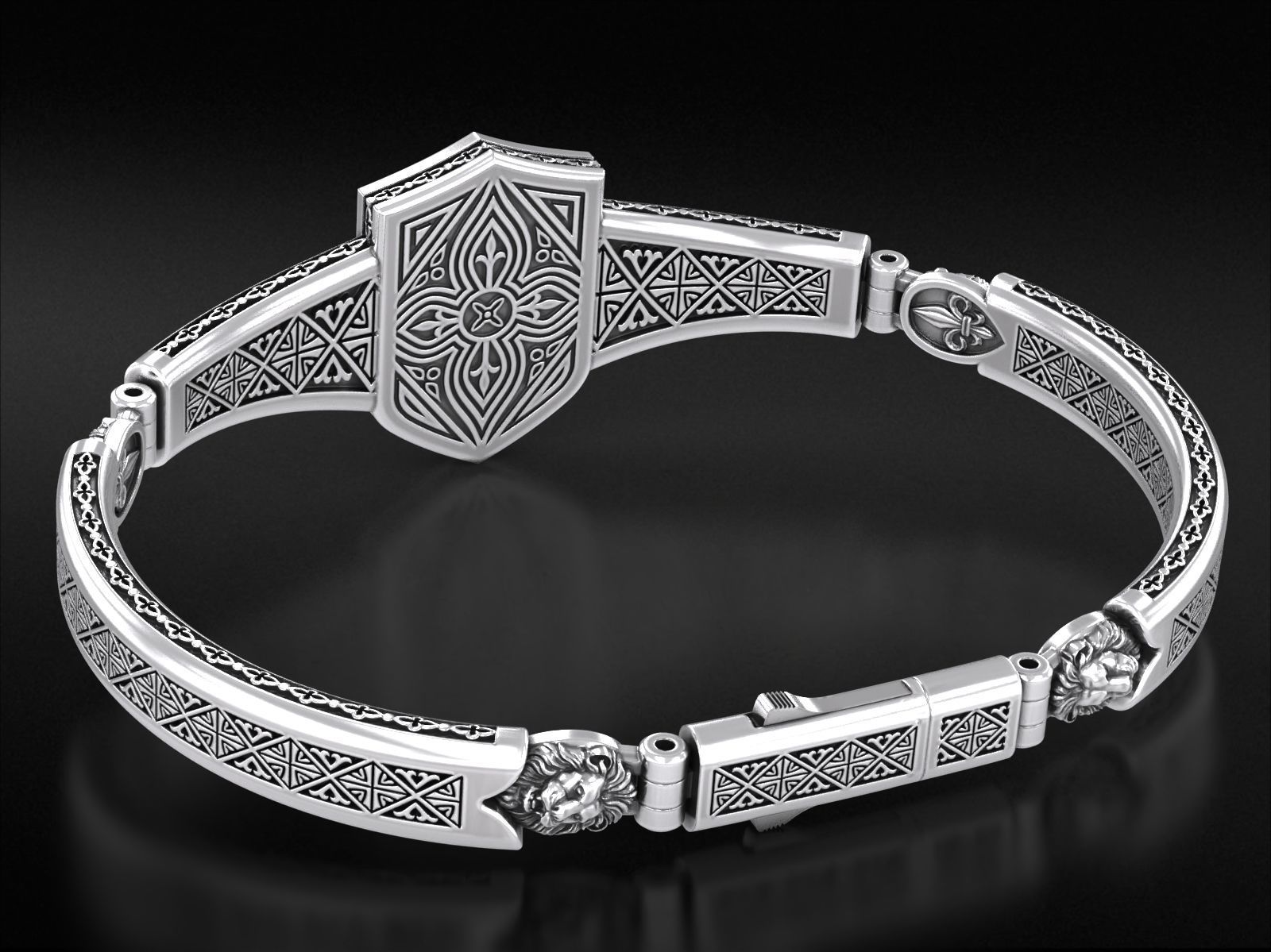 Vintage bracelet with warrior patterns and fleur-de-lis 792 3D print model_3