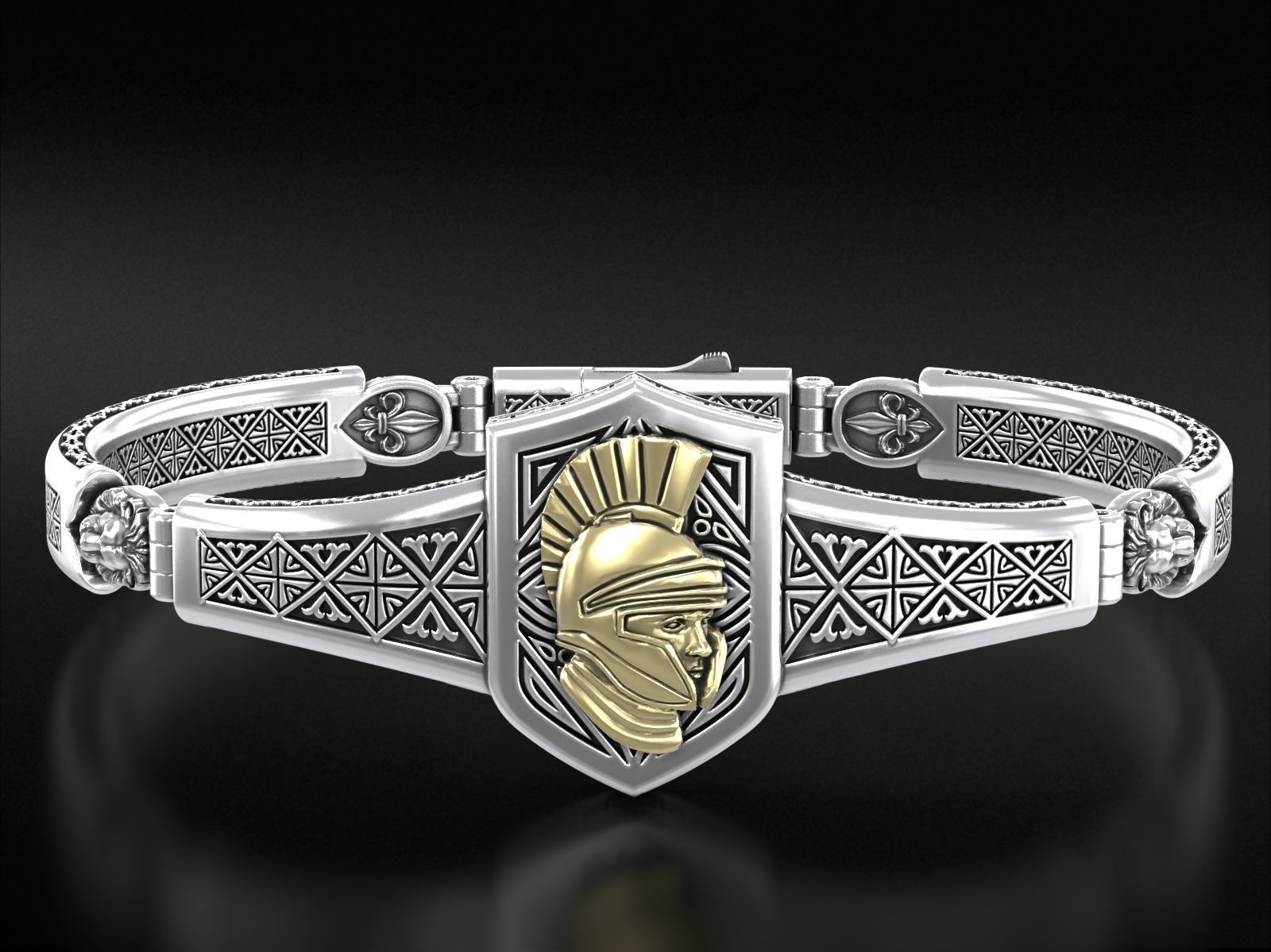 Vintage bracelet with warrior patterns and fleur-de-lis 792 3D print model_5