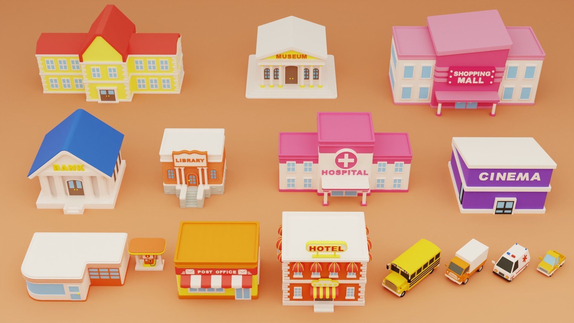 Cartoon Public Buildings Islands Exteriors Low-poly 3D model_14