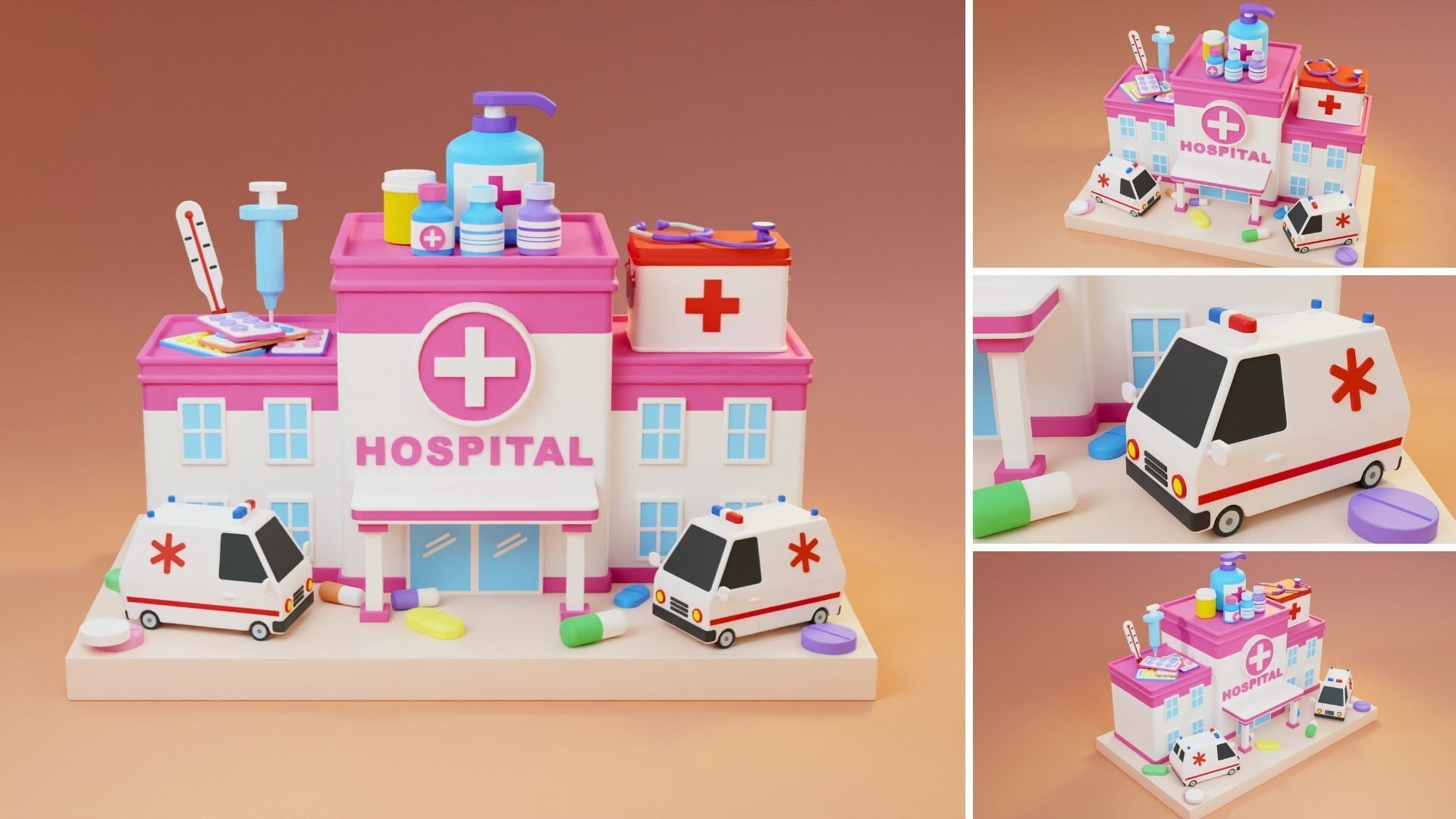 Cartoon Public Buildings Islands Exteriors Low-poly 3D model_5