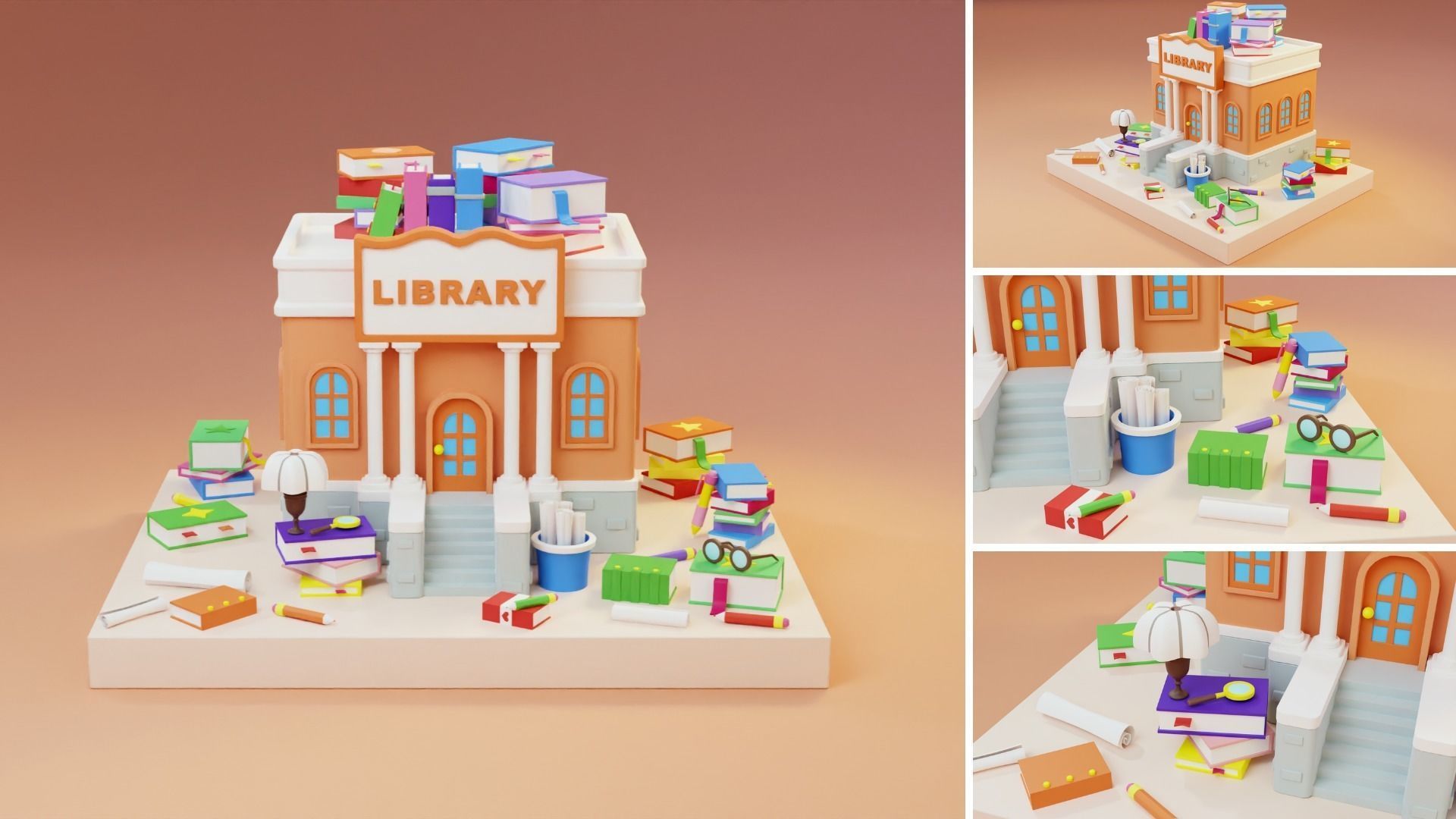 Cartoon Public Buildings Islands Exteriors Low-poly 3D model_4