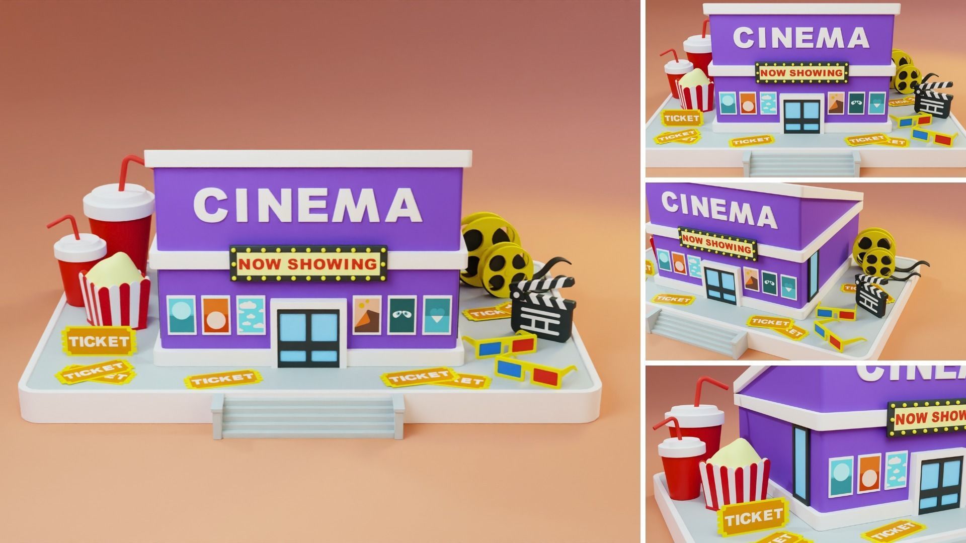 Cartoon Public Buildings Islands Exteriors Low-poly 3D model_6