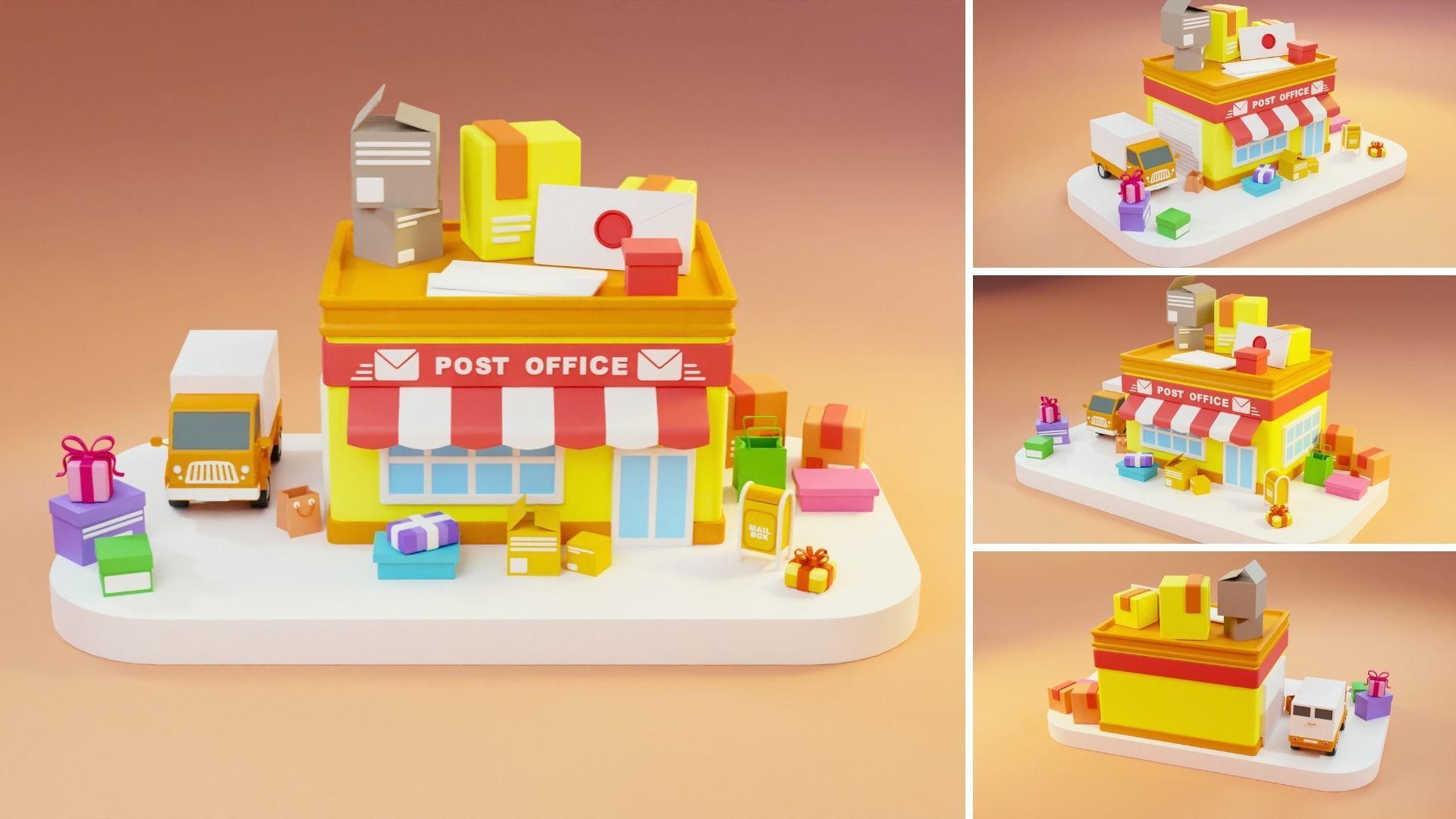 Cartoon Public Buildings Islands Exteriors Low-poly 3D model_8