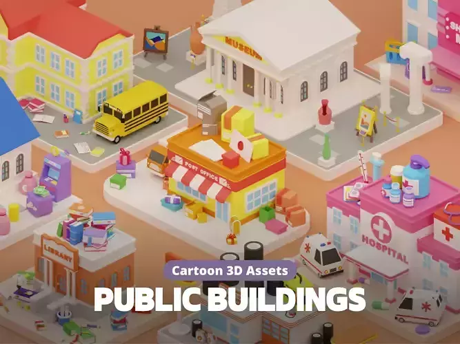 Cartoon Public Buildings Islands Exteriors