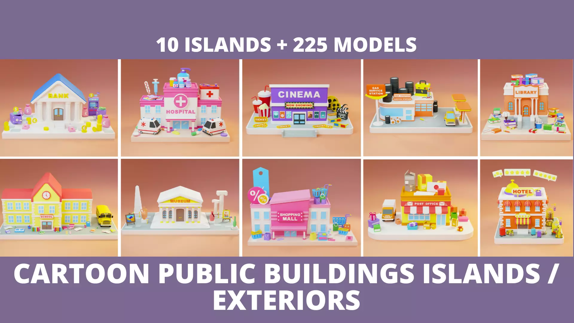 Cartoon Public Buildings Islands Exteriors Low-poly 3D model_0