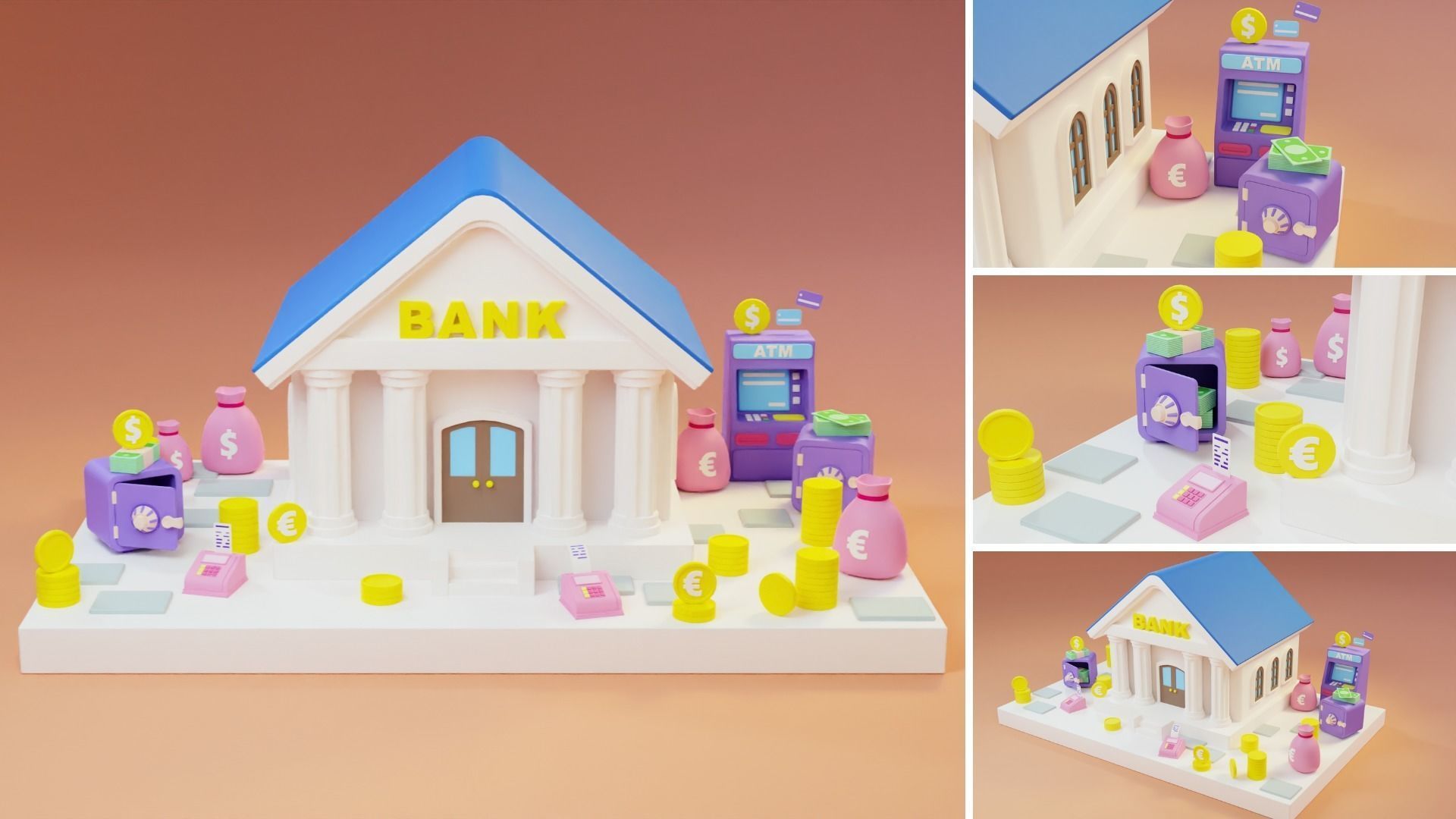 Cartoon Public Buildings Islands Exteriors Low-poly 3D model_3