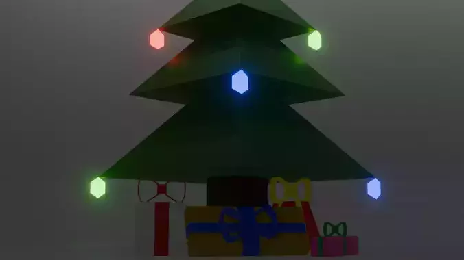 Christmas Tree with Lights and Gifts